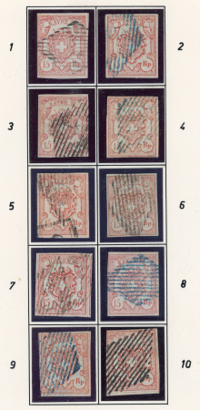 Stamp of Switzerland / Schweiz » Rayonmarken » Rayon III (grosse Ziffer) 1852, Rayon III grosse Wertziffern, komplette Typentafel