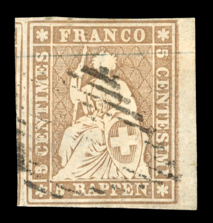 Stamp of Switzerland / Schweiz » Sitzende Helvetia Ungezähnt » 1854-55 Berner Druck (I) 1854, 5 Rp. braun, 1. Berner Druckperiode