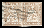 Stamp of Switzerland / Schweiz » Sitzende Helvetia Ungezähnt » Dünnes Papier 1856, 5 Rp. Braun, 1. Berner Druckperiode auf sehr