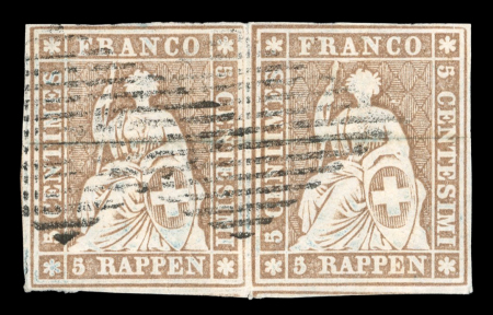 Stamp of Switzerland / Schweiz » Sitzende Helvetia Ungezähnt » Dünnes Papier 1856, 5 Rp. Braun, 1. Berner Druckperiode auf sehr