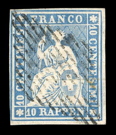 Stamp of Switzerland / Schweiz » Sitzende Helvetia Ungezähnt » 1854-55 Berner Druck (I) 1855, 10 Rp. blau, 1. Berner Druckperiode