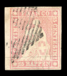 Stamp of Switzerland / Schweiz » Sitzende Helvetia Ungezähnt » 1854-55 Berner Druck (I) 1855, 15 Rp. rot, 1. Berner Druckperiode