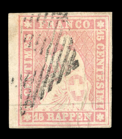 Stamp of Switzerland / Schweiz » Sitzende Helvetia Ungezähnt » 1854-55 Berner Druck (I) 1855, 15 Rp. rot, 1. Berner Druckperiode