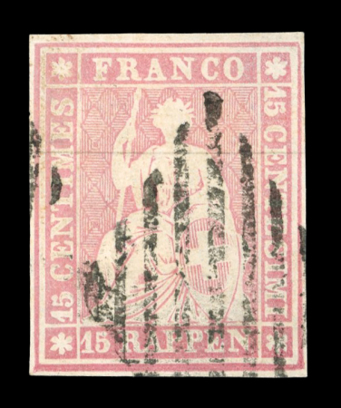 Stamp of Switzerland / Schweiz » Sitzende Helvetia Ungezähnt » 1854-55 Berner Druck (I) 1855, 15 Rp. rot, 1. Berner Druckperiode