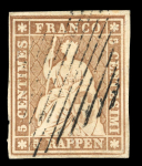 Stamp of Switzerland / Schweiz » Sitzende Helvetia Ungezähnt » 1856-57 Berner Druck (II) 1855, 5 Rp. braun, 2. Berner Druckperiode