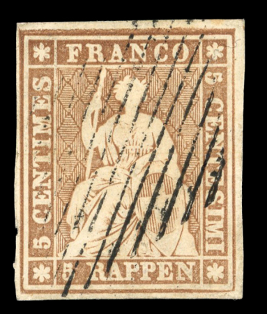 Stamp of Switzerland / Schweiz » Sitzende Helvetia Ungezähnt » 1856-57 Berner Druck (II) 1855, 5 Rp. braun, 2. Berner Druckperiode