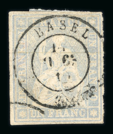 Stamp of Switzerland / Schweiz » Sitzende Helvetia Ungezähnt » 1856-57 Berner Druck (III) 1863, 1 Fr. grau, 3. Berner Druckperiode