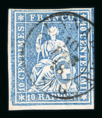Stamp of Switzerland / Schweiz » Sitzende Helvetia Ungezähnt » 1856-57 Berner Druck (III) 1858, 10 Rp. blau, 3. Berner Druckperiode