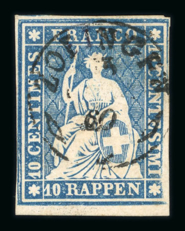 Stamp of Switzerland / Schweiz » Sitzende Helvetia Ungezähnt » 1856-57 Berner Druck (III) 1860, 10 Rp. blau, 3. Berner Druckperiode