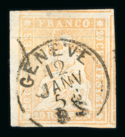 Stamp of Switzerland / Schweiz » Sitzende Helvetia Ungezähnt » Dünnes Papier 1858, 20 Rp. orange, 1. Berner Druckperiode