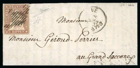 Stamp of Switzerland / Schweiz » Sitzende Helvetia Ungezähnt » Münchner Druck, 3. Auflage 1855, 5 Rp. braun, 3. Münchner Druckperiode