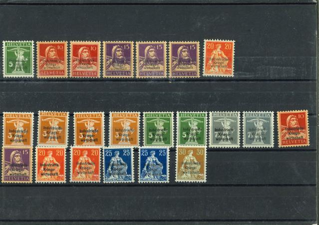 Stamp of Switzerland / Schweiz » Industrielle Kriegswirtschaft IKW: Zusammenstellung von Marken mit dünnem und dickem Aufdruck