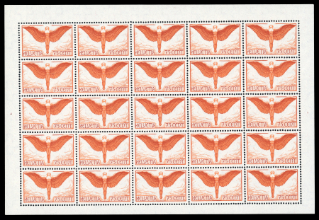 Stamp of Switzerland / Schweiz » Flugpost » Flugmarken 1924, 75 Rp. orange im kompletten Originalbogen