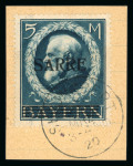 Stamp of Colonies françaises » Sarre 1920, 5M bleu YT n° 30a variété petit A oblitéré sur