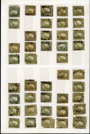 Part Reconstruction of the 1 Grana used Plate Two  1 Gr. light olive green (shades) plate II, used partial reconstruction, with 14 positions missing and 26 positions present in duplicate or quadruplicate copies. 118 stam