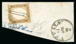 Stamp of Italian States » Sicily » Cancellations (ordered by towns alphabetically) CASTELBUOVO: Sardinia 10c olive bistre (Sass. 14D) on fragment partly tied by manuscript "Castelbuovo" with Cefalu cds alongside, dated 11 of April 1862, unusual and very rare.