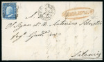 Stamp of Italian States » Sicily » Cancellations (ordered by towns alphabetically) CORLEONE: 1859 (8.11) Folded letter sheet to Salemio, franked 2 Gr. plate I, PA paper (Sass. 6), position 762, showing fancy red oval * CORLEONE * alongside (Ocf, red - P.10), very fine and scarce.