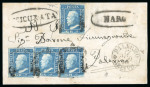 Stamp of Italian States » Sicily » Cancellations (ordered by towns alphabetically) NARO: 1859 (17.8) Registered cover front sent to Palermo with four 2 Gr. plate III showing black oval NARO alongside