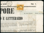 Stamp of Italian States » Sicily » Cancellations (ordered by towns alphabetically) PALERMO PARTENZA: 1859 (29.1) Folded newspaper sent to Militello, franked 1/2 Gr. dark orange, plate I, with PALERMO PARTENZA cds adjacent