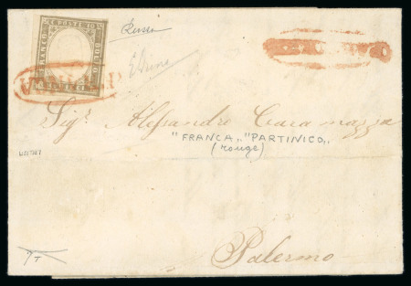 Stamp of Italian States » Sicily » Cancellations (ordered by towns alphabetically) PARTINICO: Sardinia 1861 10c light bistre grey tied by oval red FRANCA on 1861 folded letter sheet to Palermo, PARTINICO oval alongside