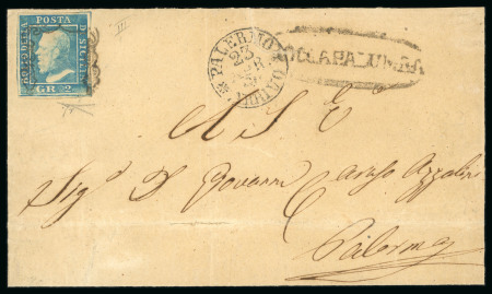 Stamp of Italian States » Sicily » Cancellations (ordered by towns alphabetically) ROCCAPALUMBA: 1860 (23.4) Cover to Palermo with 2 Gr. light blue, plate III, showing oval ROCCAPALUMBA in black alongside