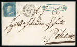 Stamp of Italian States » Sicily » Cancellations (ordered by towns alphabetically) SICULIANA: 1859 (15.4) Folded letter sheet sent to Palermo, franked 1859 2 Gr. plate II left sheet marginal, showing oval blue fancy SICULIANA