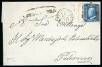 Stamp of Italian States » Sicily » Cancellations (ordered by towns alphabetically) SPADAFORA: 1859 Cover to Palermo with 2 Gr. bright blue plate I left sheet marginal showing oval SPADAFORA in alongside