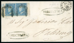 Stamp of Italian States » Sicily » Cancellations (ordered by towns alphabetically) VALLELUNGA: 1860 (17.2) registered cover to Palermo with 1859 2 Gr. plate III right sheet marginal horizontal pair with oval VALLELUNGA
