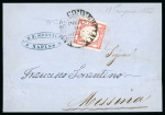 Stamp of Italian States » Sicily » Cancellations (ordered by towns alphabetically) MARITIME MAIL - MESSINA: "Vapore Comierciale - Posta di Messina" circular cachet tying 1861 Neapolitan Provinces 5 Gr. carmine rose on folded letter sheet to Messina