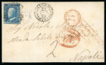 Stamp of Italian States » Sicily » Cancellations (ordered by towns alphabetically) MARITIME MAIL - NAPOLI: "Paechetto a Vap di Sicilia Fuori Vagigi" red boxed cachet alongside 2 Gr. cobalt blue, plate I, on cover and cover front