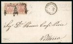 Stamp of Italian States » Sicily » Cancellations (ordered by towns alphabetically) MARITIME MAIL - PALERMO: Naples 2 Gr. light rose, plate III (Sass. 7b), horizontal pair, tied by the horseshoe cancels on 1859 cover to Vittoria