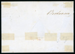 Stamp of Italian States » Sicily » Cancellations (ordered by towns alphabetically) CANICATTI: 1859 (29.5) Folded registered letter sheet sent within Palermo, franked 2 Gr. plate I, PA paper (Sass. 6g), three singles from positions 62, 67, 68, showing red oval CANICATTI and similar coloured ASSICURATA a