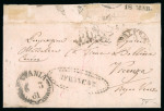 Stamp of Italian States » Sicily » Cancellations (ordered by towns alphabetically) CATANIA: 1861 (6.3) Folded stampless entire routed through Switzerland to Vicenza, the only possible way to send the letter with the prepaid method, showing the Sassone unlisted double framed fancy oval FRANCA, array of 