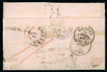 Stamp of Italian States » Sicily » Cancellations (ordered by towns alphabetically) CATANIA: 1861 (6.3) Folded stampless entire routed through Switzerland to Vicenza, the only possible way to send the letter with the prepaid method, showing the Sassone unlisted double framed fancy oval FRANCA, array of 