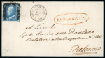Stamp of Italian States » Sicily » Cancellations (ordered by towns alphabetically) LEONFORTE: 1859 (11.1) Folded lettersheet to Palermo, franked 2 Gr. dark cobalt blue (cobalto scuro) (Sassone 6c), plate I, NA paper, with oval red LEONFORTE (Osf. red - P R3) and arrival cds alongside, a fine and extrem