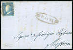 Stamp of Italian States » Sicily » Cancellations (ordered by towns alphabetically) PATTI: 1859 (15.5) Cover to Messina, franked 1859 2 Gr. blue, plate I, NA paper, with fancy oval black PATTI alongside