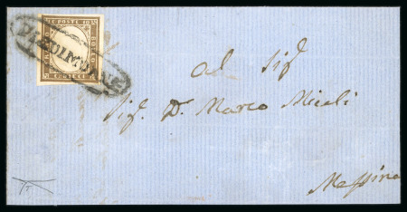 Stamp of Italian States » Sicily » Cancellations (ordered by towns alphabetically) PIEDIMONTE: 1861 Sardinia 10c dark brown tied by black oval PIEDIMONTE on 1861 cover to Messina