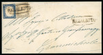 Stamp of Italian States » Sicily » Cancellations (ordered by towns alphabetically) REGALBUTO: 1861 Sardinia 10c grey and 20c ultramarine tied by superb oval REGALBUTO in black on cover front