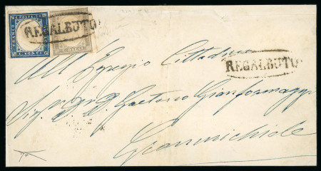 Stamp of Italian States » Sicily » Cancellations (ordered by towns alphabetically) REGALBUTO: 1861 Sardinia 10c grey and 20c ultramarine tied by superb oval REGALBUTO in black on cover front