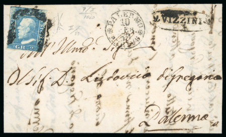 Stamp of Italian States » Sicily » Cancellations (ordered by towns alphabetically) VIZZINI: 1860 (7.2) Folded letter sheet sent to Palermo, franked 2 Gr. plate II, PA paper showing oval VIZZINI alongside