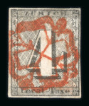 Stamp of Switzerland / Schweiz » Kantonalmarken » Zürich 1843, Zürich 4, Type IV, mit verblassten senkrechten Unterdrucklinien