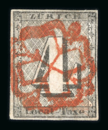 Stamp of Switzerland / Schweiz » Kantonalmarken » Zürich 1843, Zürich 4, Type IV, mit verblassten senkrechten Unterdrucklinien