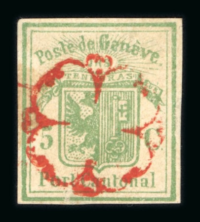 Stamp of Switzerland / Schweiz » Kantonalmarken » Genf 1849, Ganzsachenausschnitt, in frischen Farben