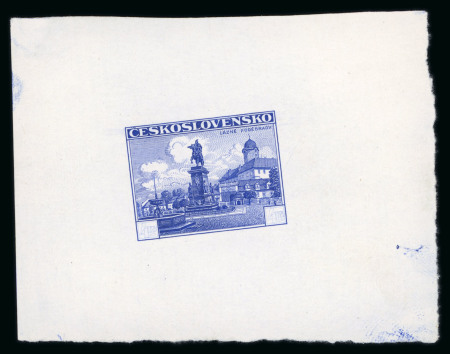 Stamp of Czechoslovakia Czechoslovakia 1936 4Kc Bad Podiebrand horse with King statue proof (no value) in blue on ungummed paper,