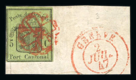 Stamp of Switzerland / Schweiz » Kantonalmarken » Genf 1847, grosser Adler gelbgrün, auf Briefstück