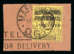 Stamp of South Africa » Mafeking 1900 6d on GB 3d purple on yellow (serif lettering) with surcharge inverted, pos. 5, used on piece