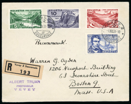 Stamp of Switzerland / Schweiz » Pro Juventute 1931, Alexandre Vinet, komplette Serie auf Ersttagsbrief