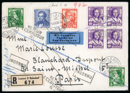 Stamp of Switzerland / Schweiz » Pro Juventute 1935, Stefano Franscini, komplette Serie, auf Ersttagsbrief