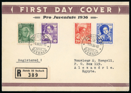 Stamp of Switzerland / Schweiz » Pro Juventute 1936, Hans Georg Nägeli, komplette Serie auf Ersttagsbrief