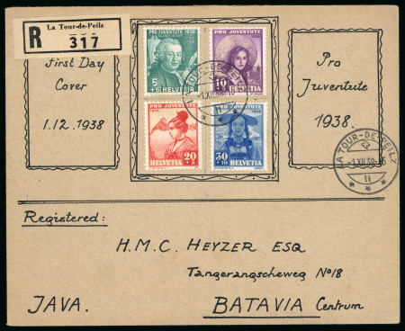 Stamp of Switzerland / Schweiz » Pro Juventute 1938, komplette Serie auf eingeschriebenem Ersttagsbrief